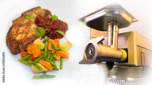 Steak with vegetables. Meta...