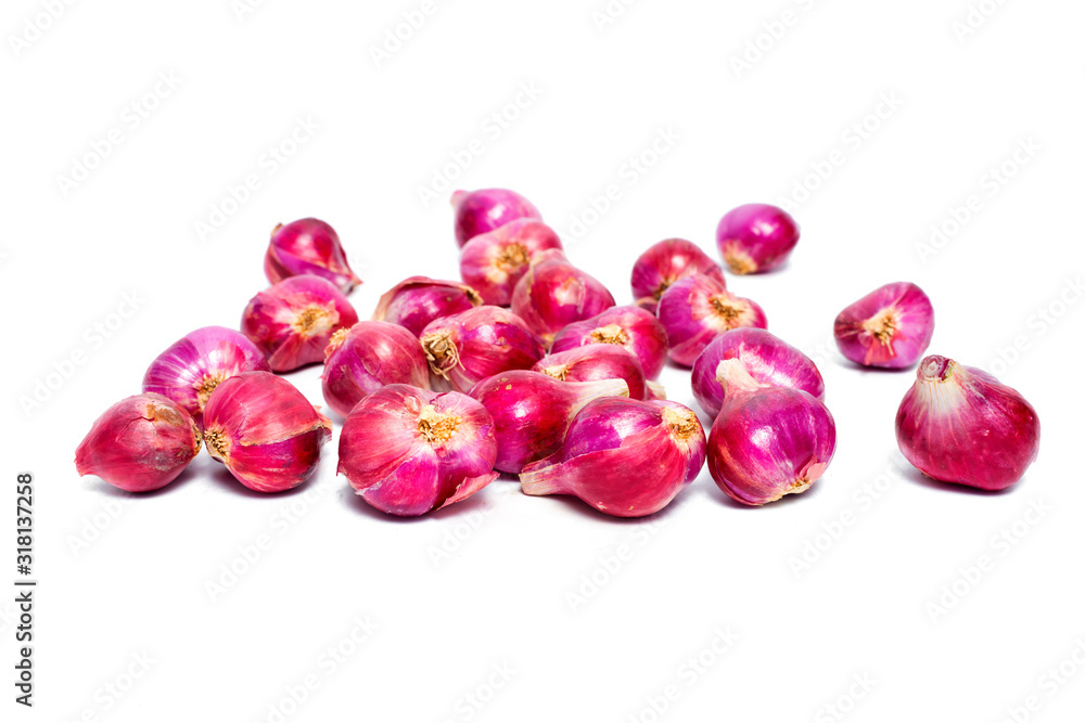 Shallot onions in a group isolated on white background.shallot or red Shallot onions in a group isolated on white background.shallot or red