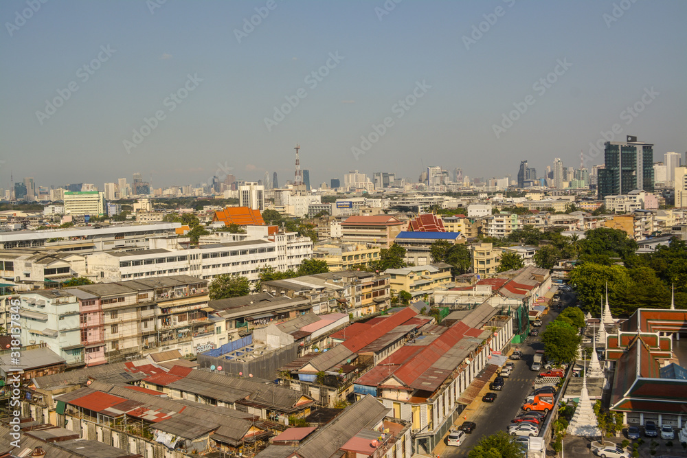 Beautiful scenery in the bird eye view center city of Bangkok the capital city of Thailand 