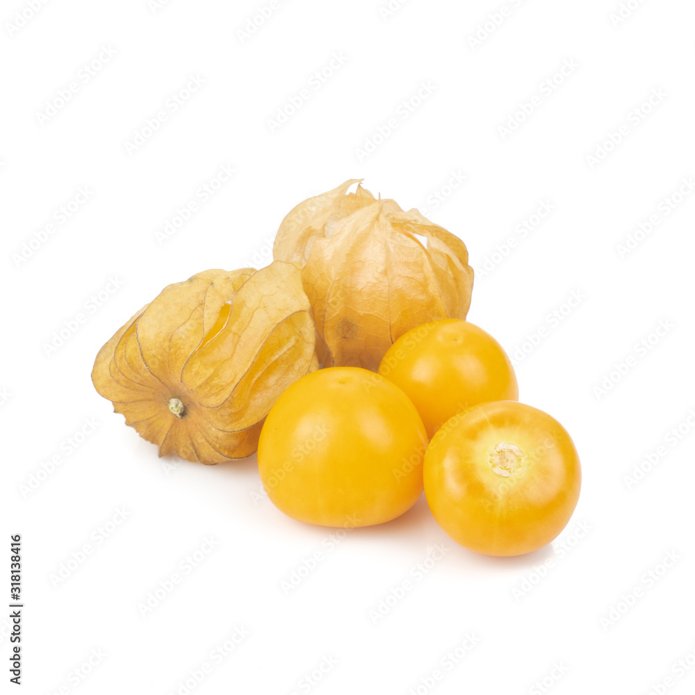Cape Gooseberry (Physalis Peruviana) or Ground cherries, Physalis minima, Pygmy ground cherry, Inca berry, Golden strawberry, Strawberry tomato, Husk tomato isolated on white background Cape Gooseberry (Physalis Peruviana) or Ground cherries, Physalis minima, Pygmy ground cherry, Inca berry, Golden strawberry, Strawberry tomato, Husk tomato isolated on white background