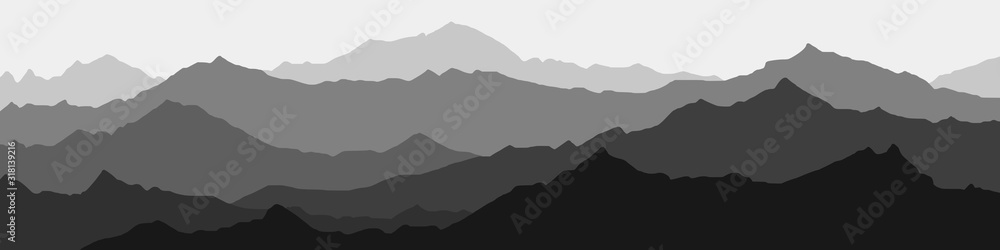 Fantasy on the theme of the mountain landscape, black and white landscape