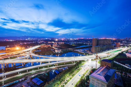 shanghai interchange overpass and elevated road in nightfall