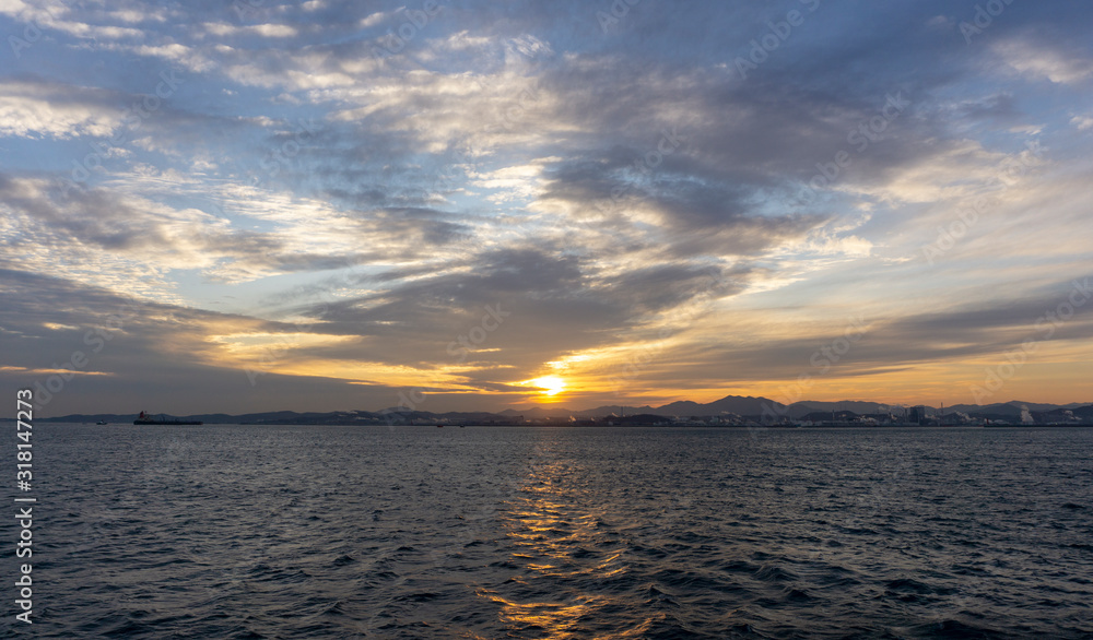 Fototapeta premium beautiful sea view and clouds take on ship