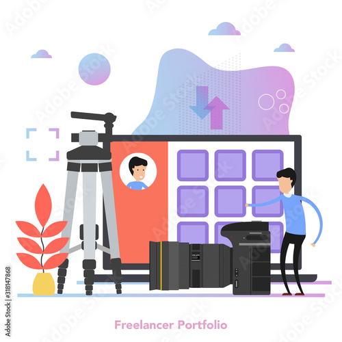 Square concept of personal photo portfolio in flat