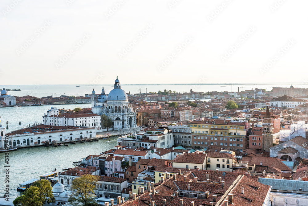 Fototapeta Aerial view of the Venice with Basilica di Santa Maria della Salute in Italy.