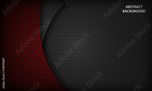 Abstract grey dan red background overlap dimension layer on black space. Modern dark corporate design template with geometric stripe line element.