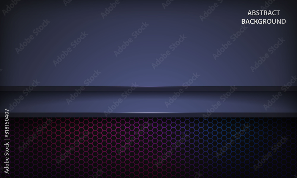 Abstract dark blue background with overlap layers on purple color gradient hexagon pattern. Modern futuristic technology corporate design template. Abstract dark blue background with overlap layers on purple color gradient hexagon pattern. Modern futuristic technology corporate design template.