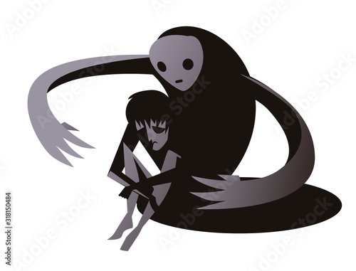 sad boy and depression dark monster