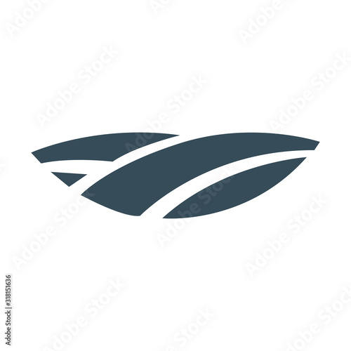 The farm logo template. Meadow silhouette, land symbol with horizon in perspective. Farm food badge. Vector