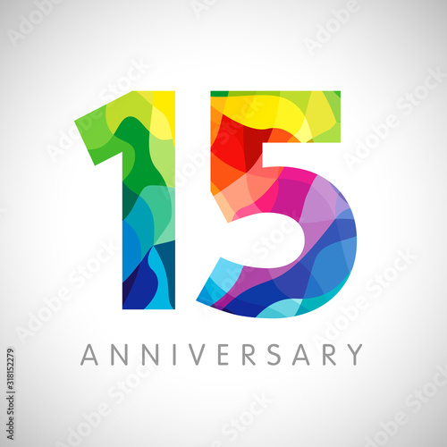 15 th anniversary numbers. 15 years old logotype. Bright congrats. Isolated abstract graphic web design template. Creative 1, 5 3D digits. Up to 15%, -15% percent off discount. Congratulation concept.