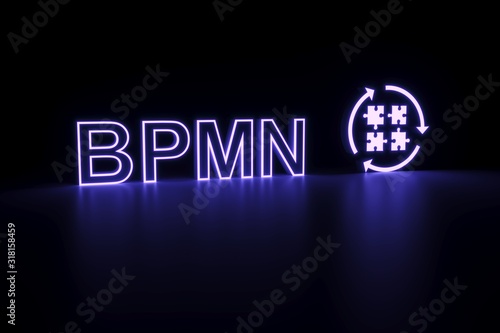 BPMN neon concept self illumination background 3D illustration