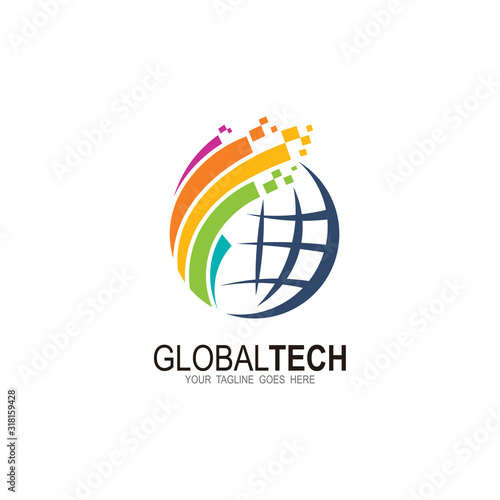 Globe logo vector template, Pixel  logo with circle illustration, colorful icon, globe symbol