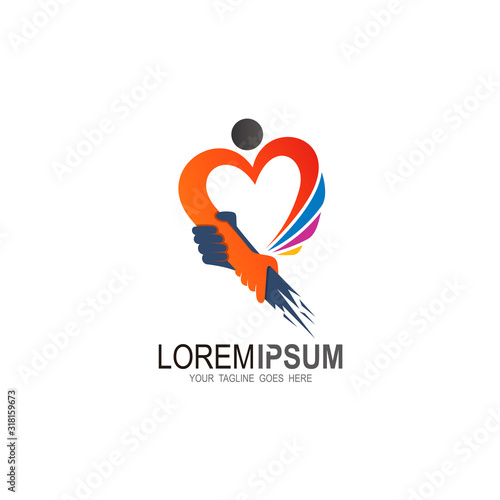 Love logo with hand shake design combination