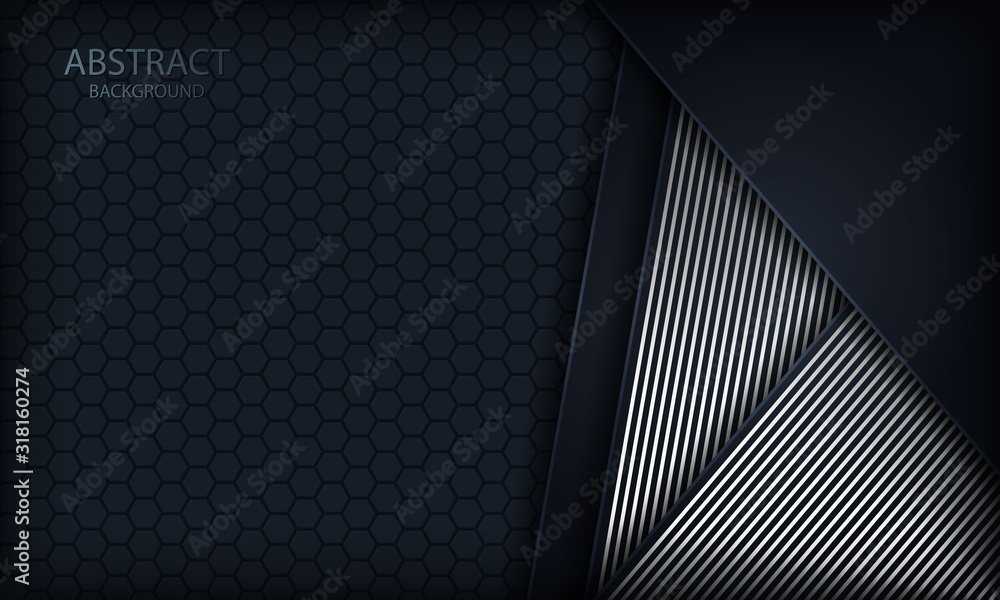 Dark blue overlap background with silver lines. Texture with hexagon pattern. Dark blue overlap background with silver lines. Texture with hexagon pattern.