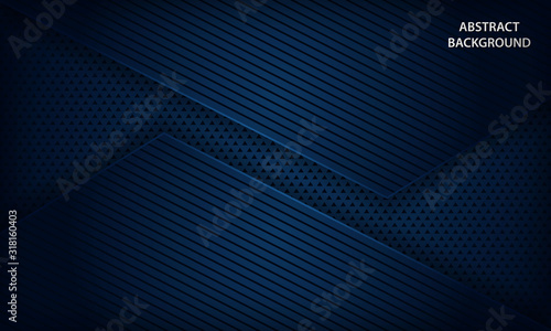 Abstract dark blue background with modern line stripes decoration. Geometric shape paper cut layer element design template for brochure, business, banner, flyer, card and cover.