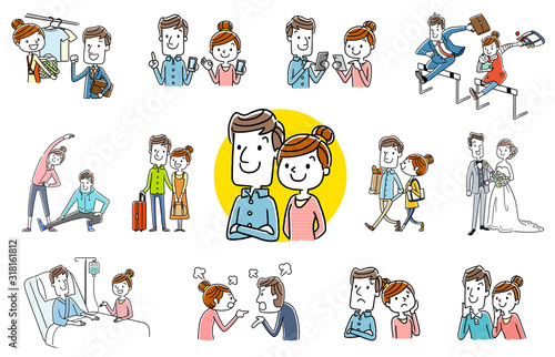 People set: young couple, collection