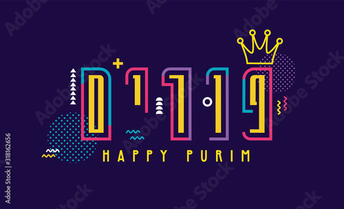 Happy purim banner. Abstract greeting card for Jewish holiday Purim. Purim in Hebrew