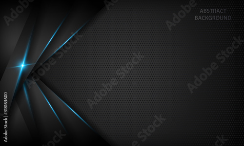 Black abstract overlap background. Texture with blue metallic effect. Modern technology design template.