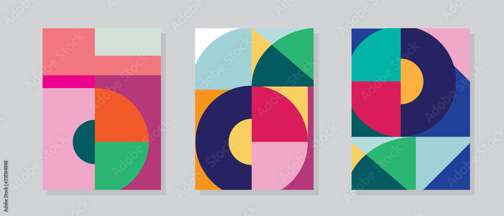 Abstract vector layout background set with pop art color. Creative Abstract geometric patterns. Applicable for Covers, Voucher, Posters, Flyers and Banner Designs