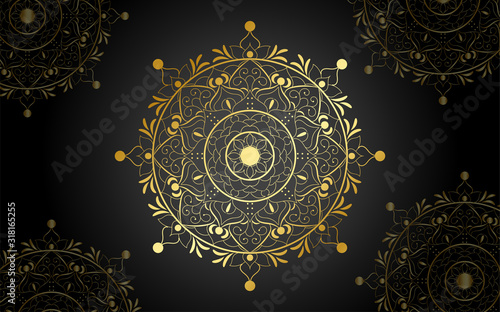 luxury mandala design with gold color, Vector mandala floral patterns with black background