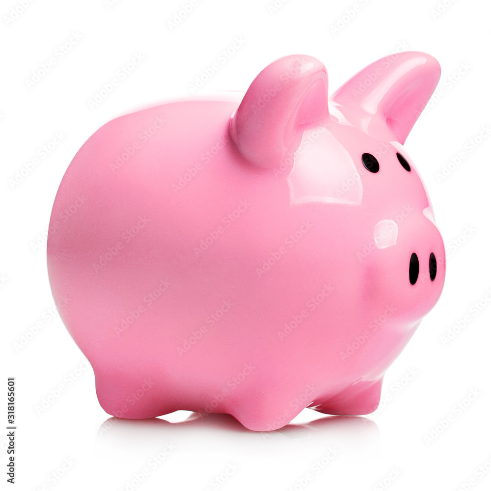 Close-up of a pink piggy bank, isolated on white