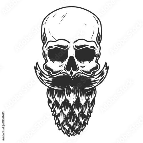 Human skull with the beard made from beer hop. Design element for poster, card, banner, flyer. Vector illustration