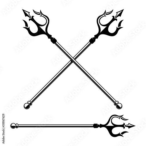 Illustration of Poseidon tridents isolated on white background. Design element for poster, card, banner, sign. Vector illustration