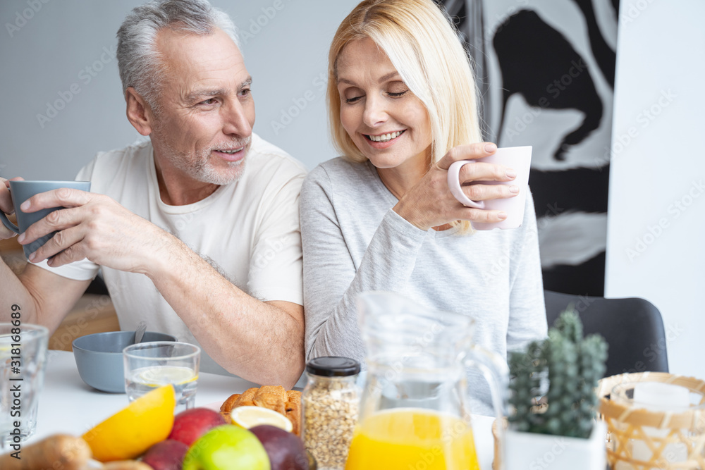 Morning coffee for two happy people stock photo Morning coffee for two happy people stock photo