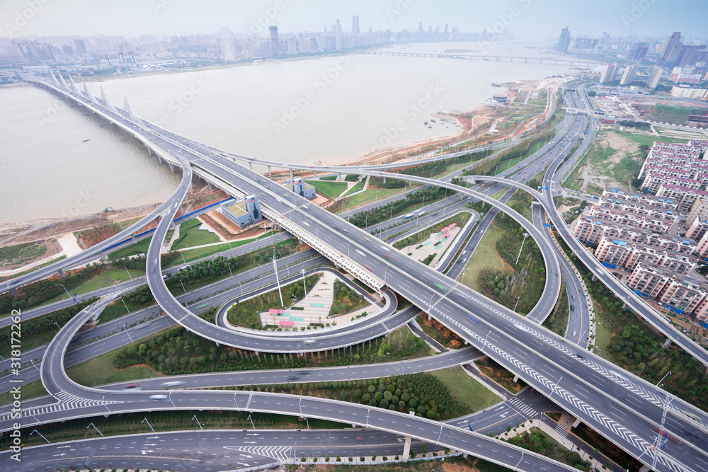 shanghai interchange overpass and elevated road in nightfall shanghai interchange overpass and elevated road in nightfall