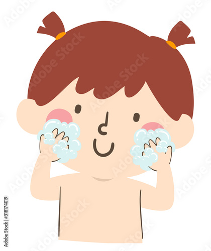 Kid Toddler Girl Wash Face Illustration
