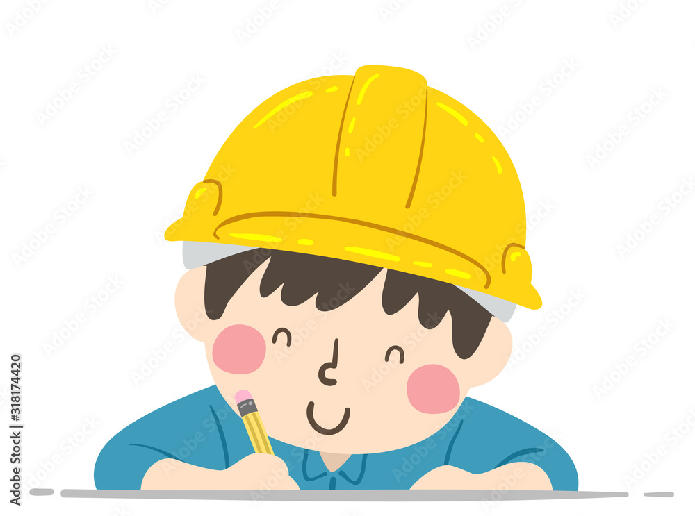 Kid Boy Construction Engineer Write Illustration Kid Boy Construction Engineer Write Illustration