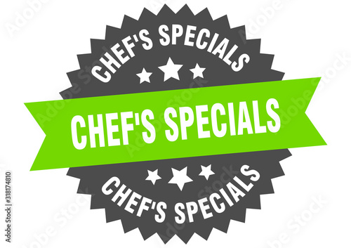 chef's specials sign. chef's specials circular band label. round chef's specials sticker