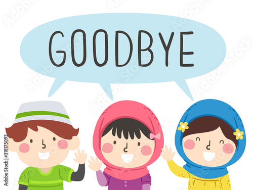 Kids Muslim Wave Goodbye Illustration