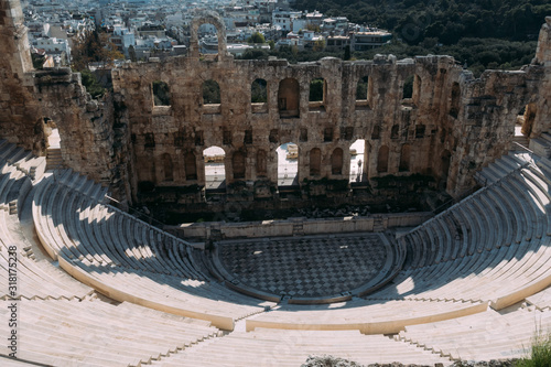 Athens, Greece - Dec 20, 2019: Odeon of Herodes Atticus in Acropolis of Athens photo