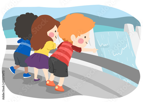 Kids Dam Look View Illustration