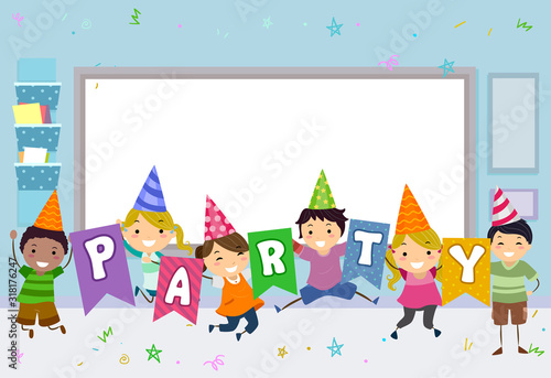 Stickman Kids Party Classroom Illustration