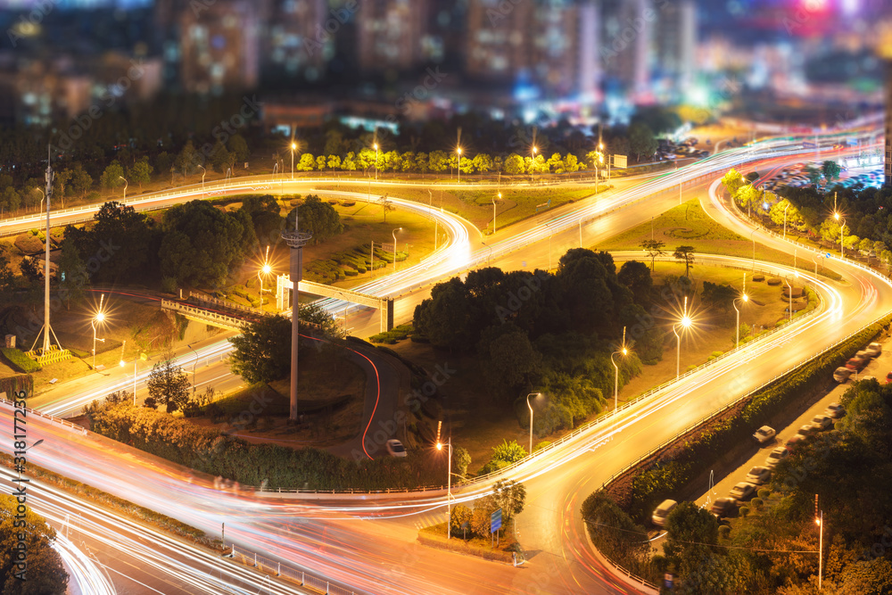 Overpass of the light trails, beautiful curves.
