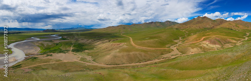 Aerial landscape in Orkhon valley, Mongolia photo