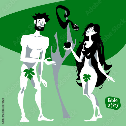 Bible story. Adam and Eve in the Garden of Eden.