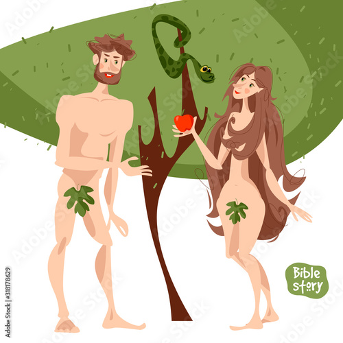 Bible story. Adam and Eve in the Garden of Eden.