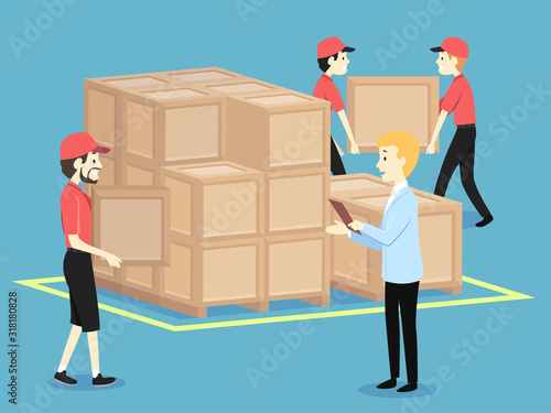 People Men Arrange Crates B...