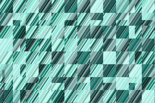 Geometric diagonal stripe and square  background in monochromatic shades of turquoise  black and grey. Futuristic or abstract data representation.