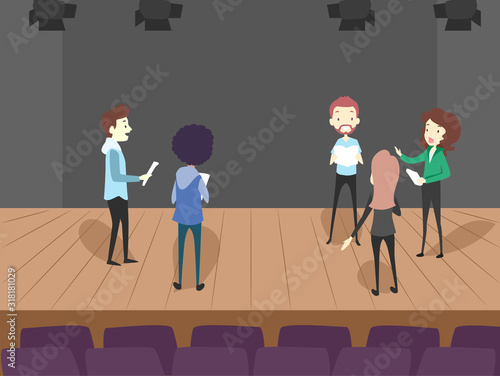 People Script Line Rehearsal Stage Illustration