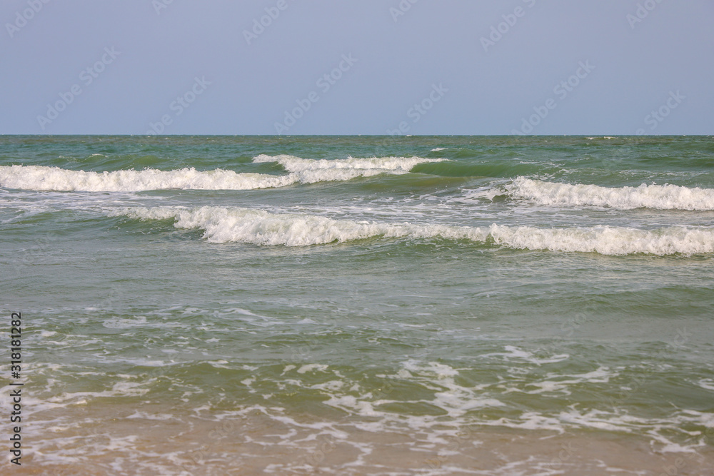 Close up the wave on sea at Thailand in spring season