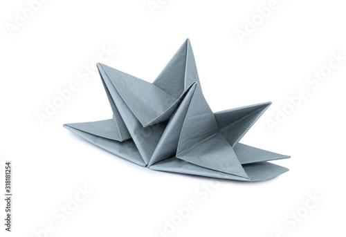 Folded Paper Napkin Isolated On White Background. Double Star Folded Paper Napkin.