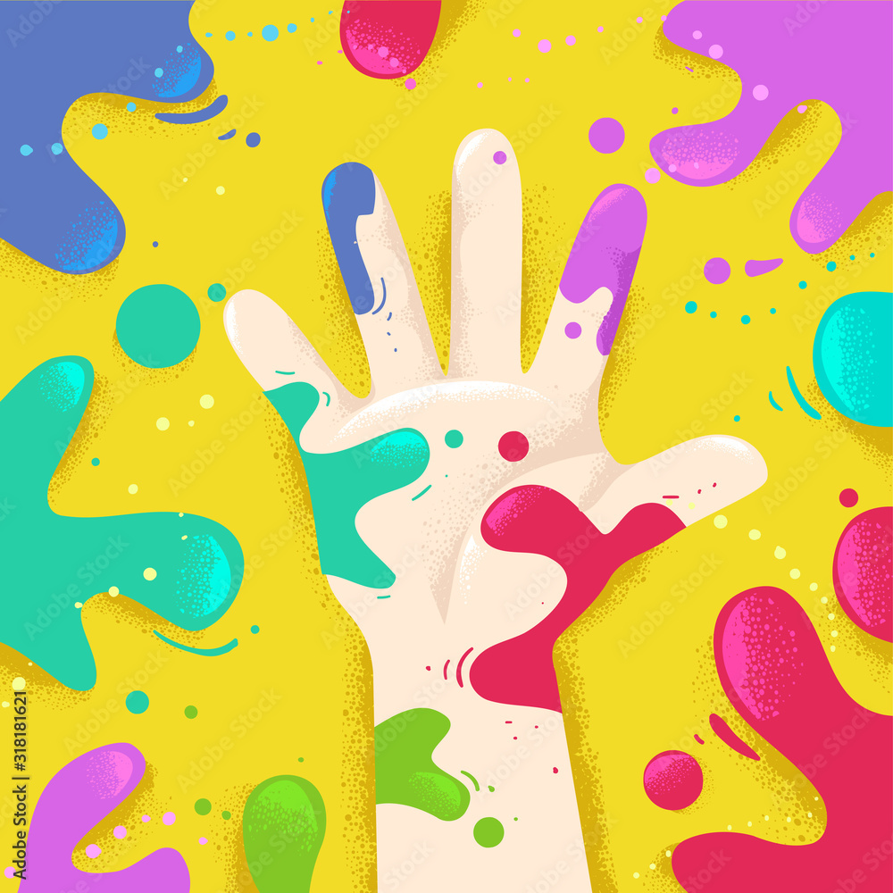 Hand Right Splat Colors Illustration