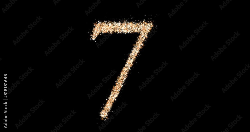 Gold glitter number 7 loop. A figure of sparkling particles. 3d animation Gold glitter number 7 loop. A figure of sparkling particles. 3d animation