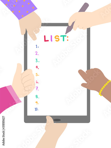 Hands Kids List Tablet Illu...