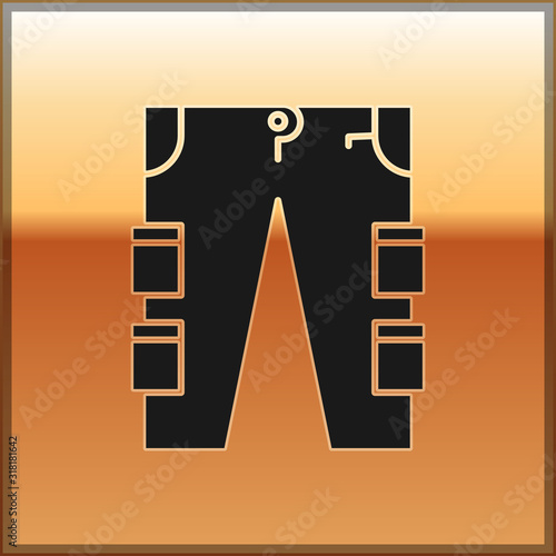 Black Cargo pants icon isolated on gold background. Vector Illustration