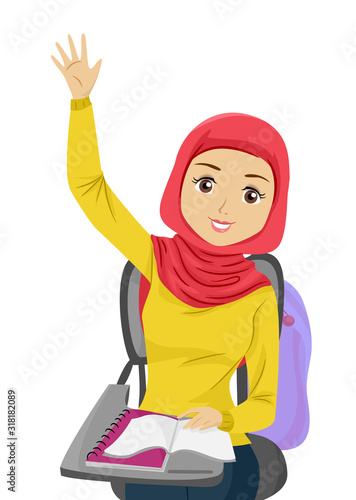 Teen Girl Muslim Raise Hand...
